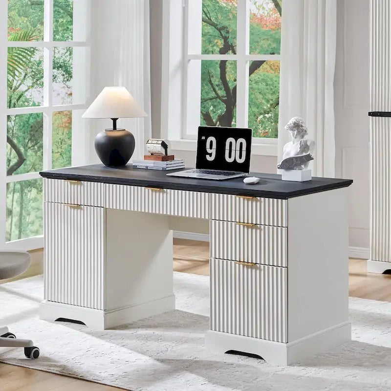 58 Modern Executive Desk with Storage, Wood Home Office Desk