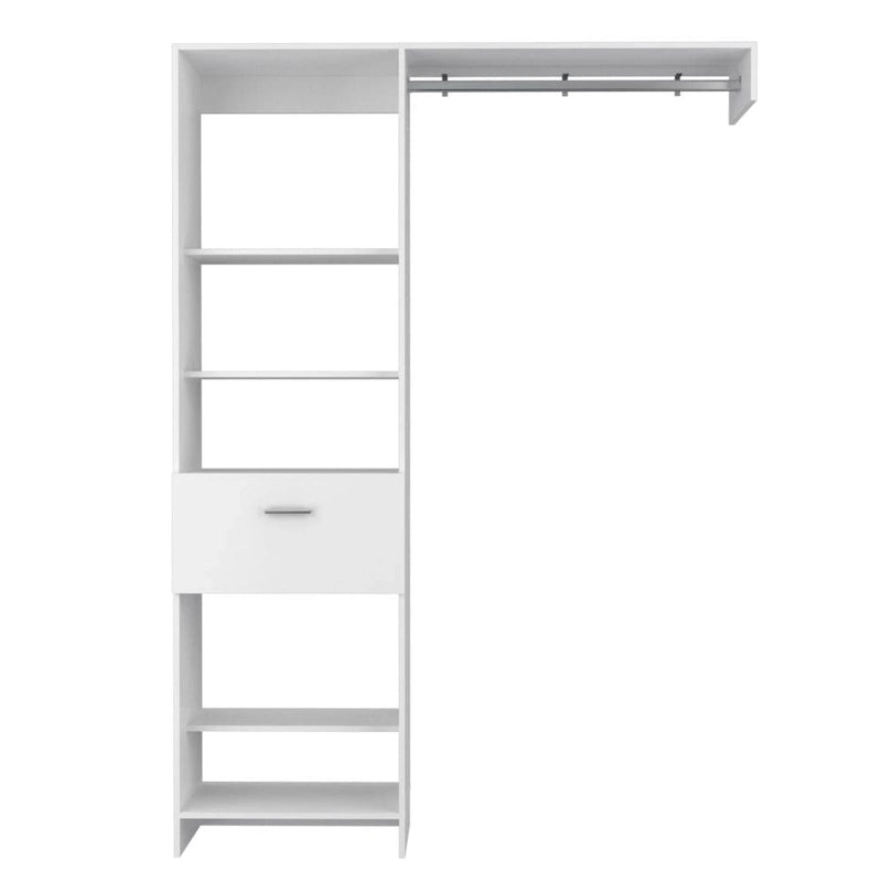 Closet System with Metal Rod, 5 Open Shelves, and 1 Drawer - N/A