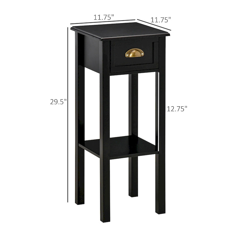 2-Tier Night Stand with Drawer, Narrow End Table with Bottom Shelf, for Living Room or Bedroom