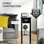 2-Tier Night Stand with Drawer, Narrow End Table with Bottom Shelf, for Living Room or Bedroom