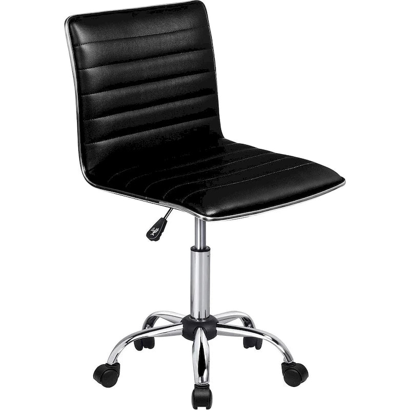Adjustable Home Office Chair, Mid-Back Armless Ribbed Swivel Task Chair,Vanity Chair for Small Space, Livingroom Make-up