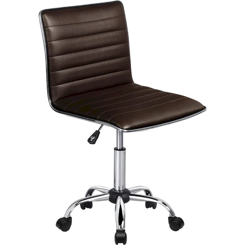 Adjustable Home Office Chair, Mid-Back Armless Ribbed Swivel Task Chair,Vanity Chair for Small Space, Livingroom Make-up