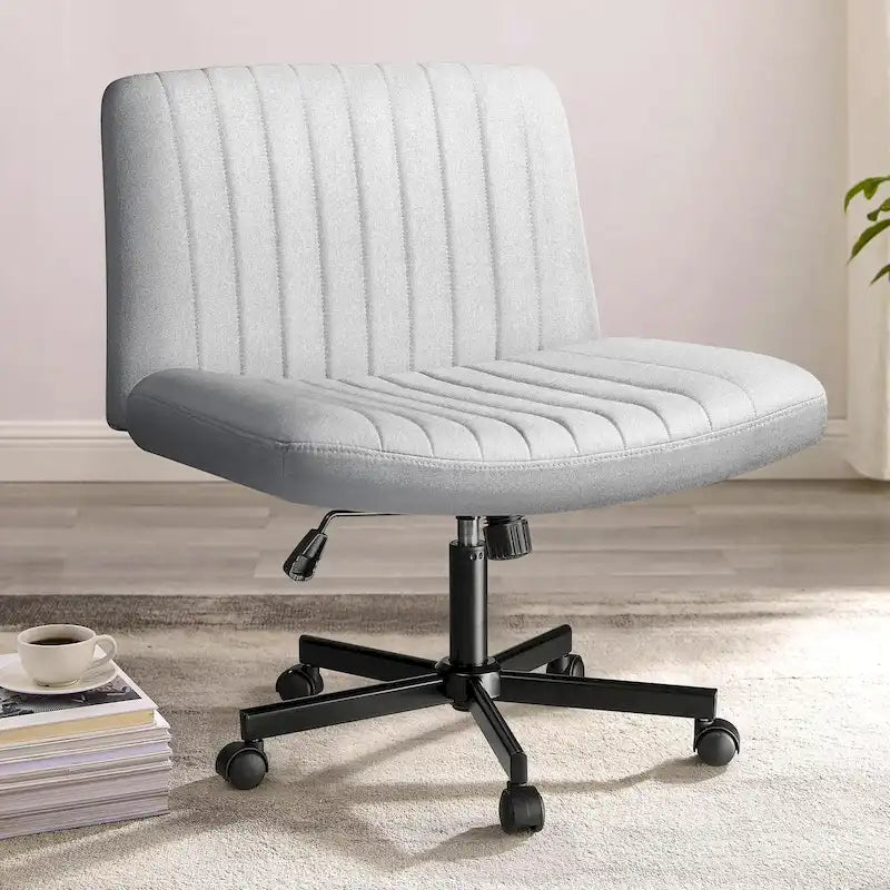 Criss Cross Chair Armless Office Desk Chair with Wheels,Fabric Padded Cross Legged Chair, Swivel Wide Seat Vanity Chair