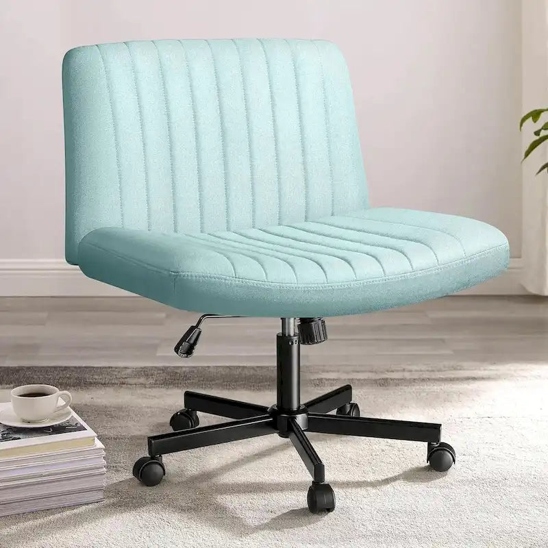 Criss Cross Chair Armless Office Desk Chair with Wheels,Fabric Padded Cross Legged Chair, Swivel Wide Seat Vanity Chair