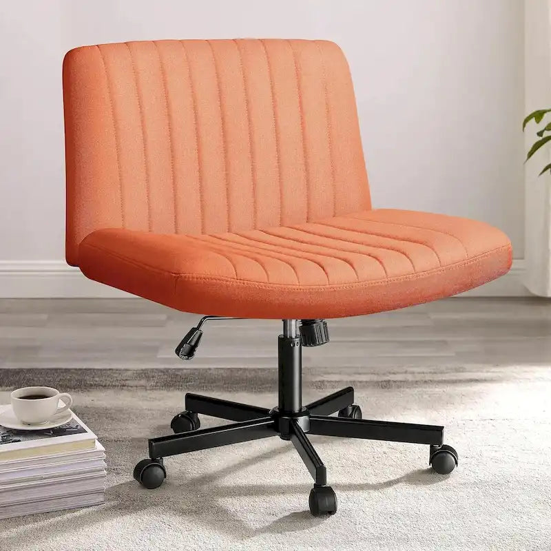 Criss Cross Chair Armless Office Desk Chair with Wheels,Fabric Padded Cross Legged Chair, Swivel Wide Seat Vanity Chair