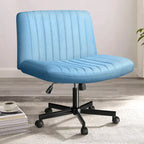 Criss Cross Chair Armless Office Desk Chair with Wheels,Fabric Padded Cross Legged Chair, Swivel Wide Seat Vanity Chair