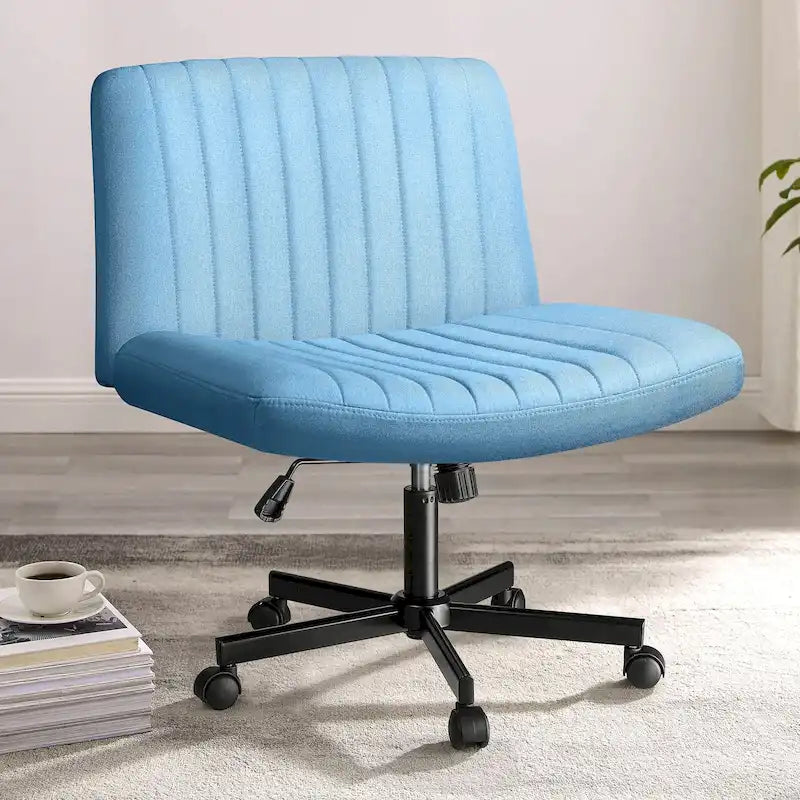 Criss Cross Chair Armless Office Desk Chair with Wheels,Fabric Padded Cross Legged Chair, Swivel Wide Seat Vanity Chair