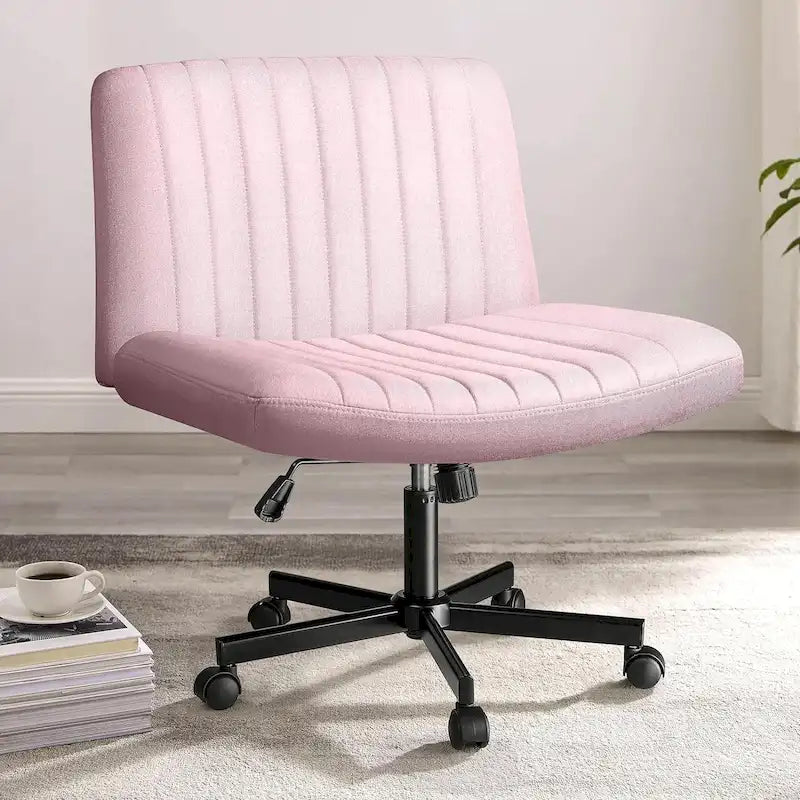 Criss Cross Chair Armless Office Desk Chair with Wheels,Fabric Padded Cross Legged Chair, Swivel Wide Seat Vanity Chair