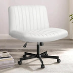 Criss Cross Chair Armless Office Desk Chair with Wheels,Fabric Padded Cross Legged Chair, Swivel Wide Seat Vanity Chair