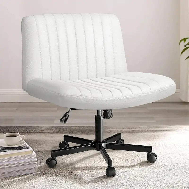 Criss Cross Chair Armless Office Desk Chair with Wheels,Fabric Padded Cross Legged Chair, Swivel Wide Seat Vanity Chair