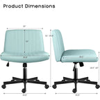 Criss Cross Chair Armless Office Desk Chair with Wheels,Fabric Padded Cross Legged Chair, Swivel Wide Seat Vanity Chair
