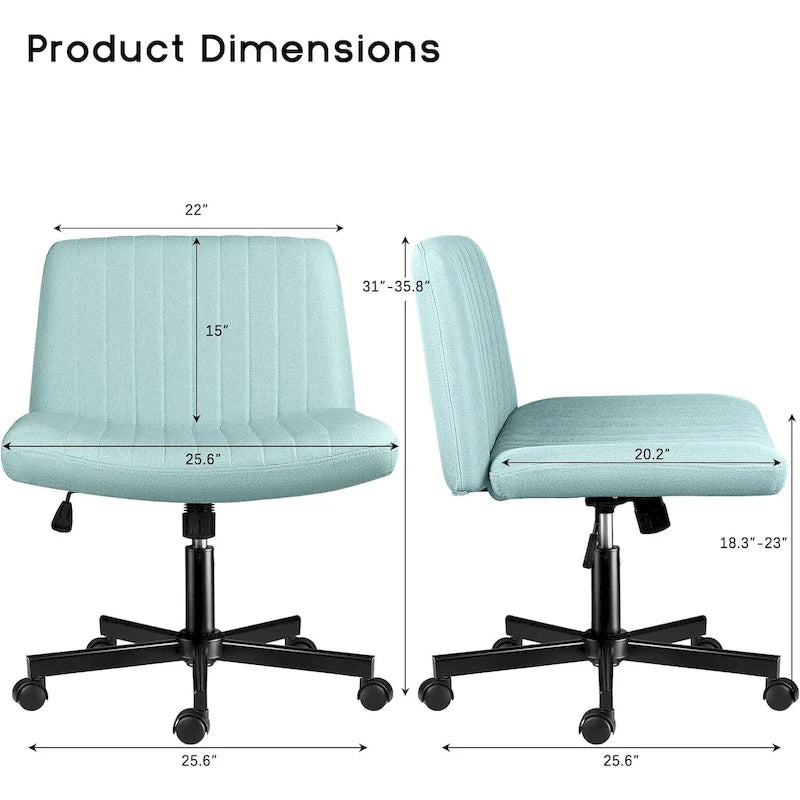 Criss Cross Chair Armless Office Desk Chair with Wheels,Fabric Padded Cross Legged Chair, Swivel Wide Seat Vanity Chair
