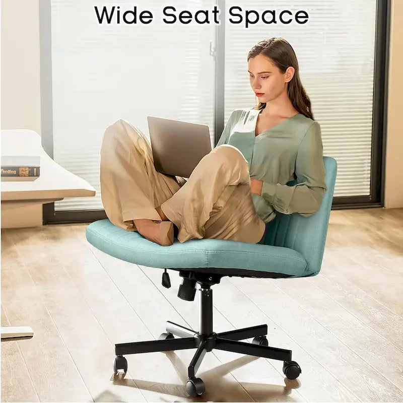 Criss Cross Chair Armless Office Desk Chair with Wheels,Fabric Padded Cross Legged Chair, Swivel Wide Seat Vanity Chair