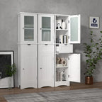Bathroom Tall Cabinet Freestanding Linen Tower with Doors & Drawer