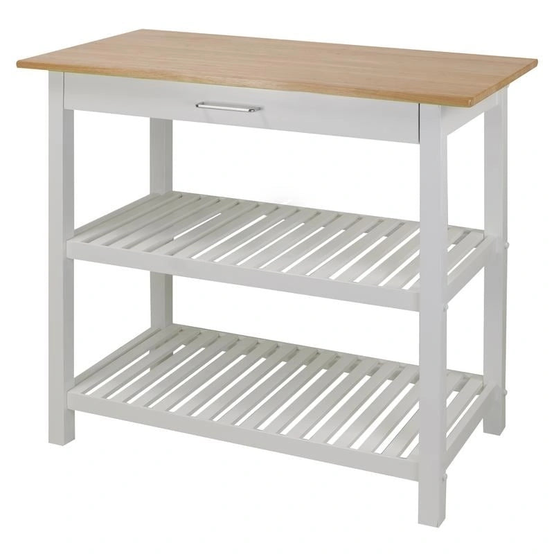 2-shelf Natural Solid Wood Top Kitchen Island - N/A