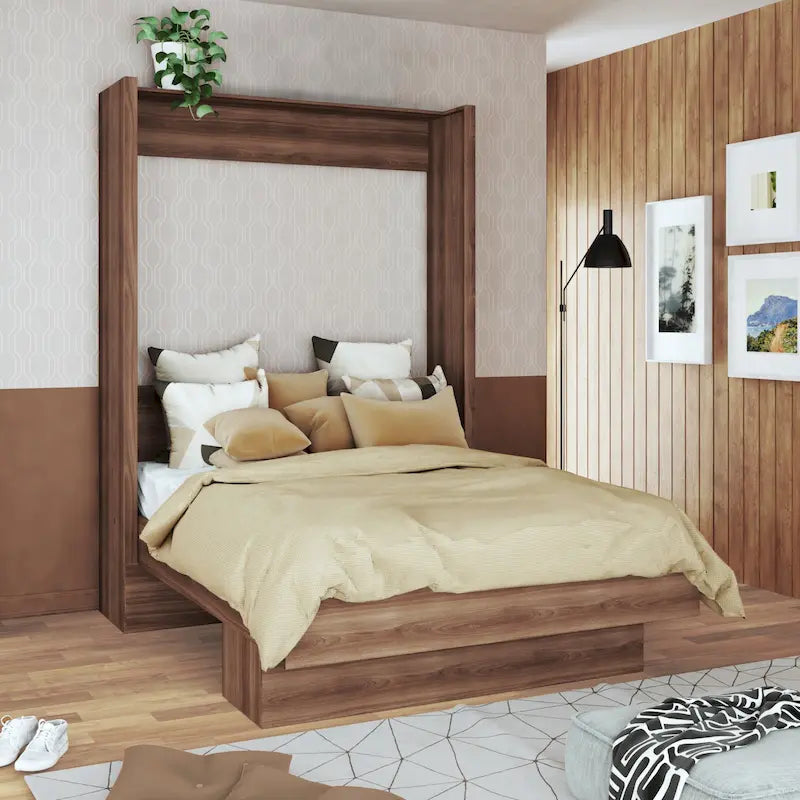 Easy Lift Queen Contemporary Murphy Bed with Shelf