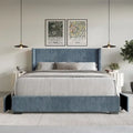 Full Upholstered Storage Platform Bed with Wingback Headboard