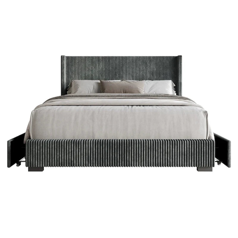 Full Upholstered Storage Platform Bed with Wingback Headboard