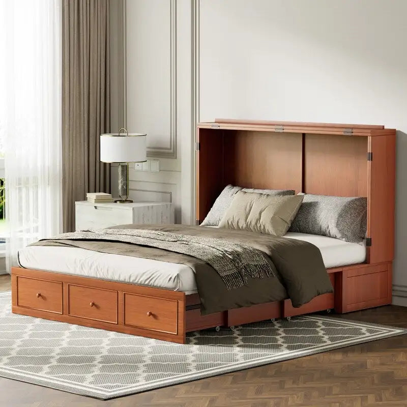 Murphy Bed with Foldable Mattress,Modern Cube Cabinet Bed with Storage Drawer & USB Charging Station