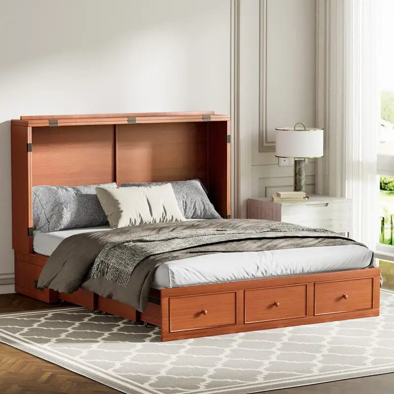 Murphy Bed with Foldable Mattress,Modern Cube Cabinet Bed with Storage Drawer & USB Charging Station