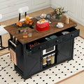 53.5 Farmhouse Kitchen Island with Power Outlet, Drop Leaf, Spice Rack, Drawer, and Wheels