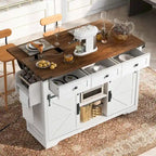 53.5 Farmhouse Kitchen Island with Power Outlet, Drop Leaf, Spice Rack, Drawer, and Wheels