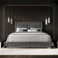 Full Upholstered Storage Platform Bed with Gold Accents